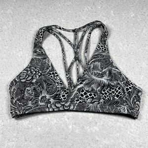Lululemon Raise The Barre Sports Bra Women’s 6 Gray Floral Strappy Open Back